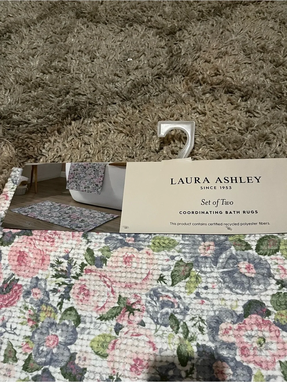 Laura Ashley Pink and Green Floral Bath Mat Set